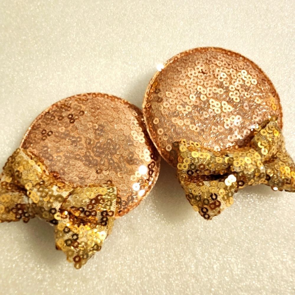 Minnie Mouse Pink Rose Gold Sequin Pig Tail Hair Clips Dress Up